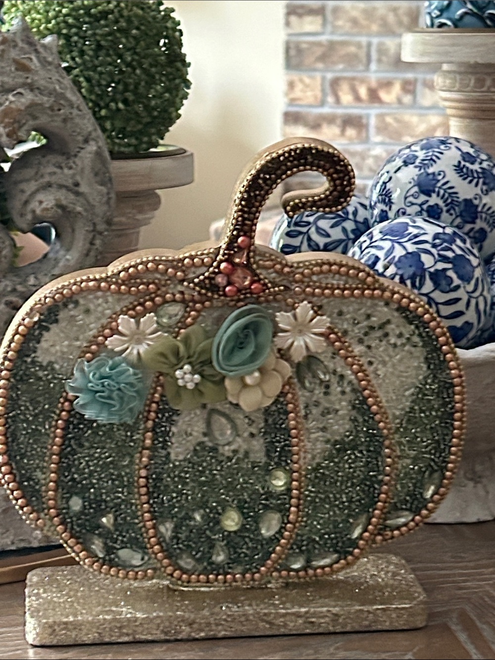 NEW! Shabby Chic Beaded Floral Fall Harvest Autumn Pumpkin - Picture 5 of 5